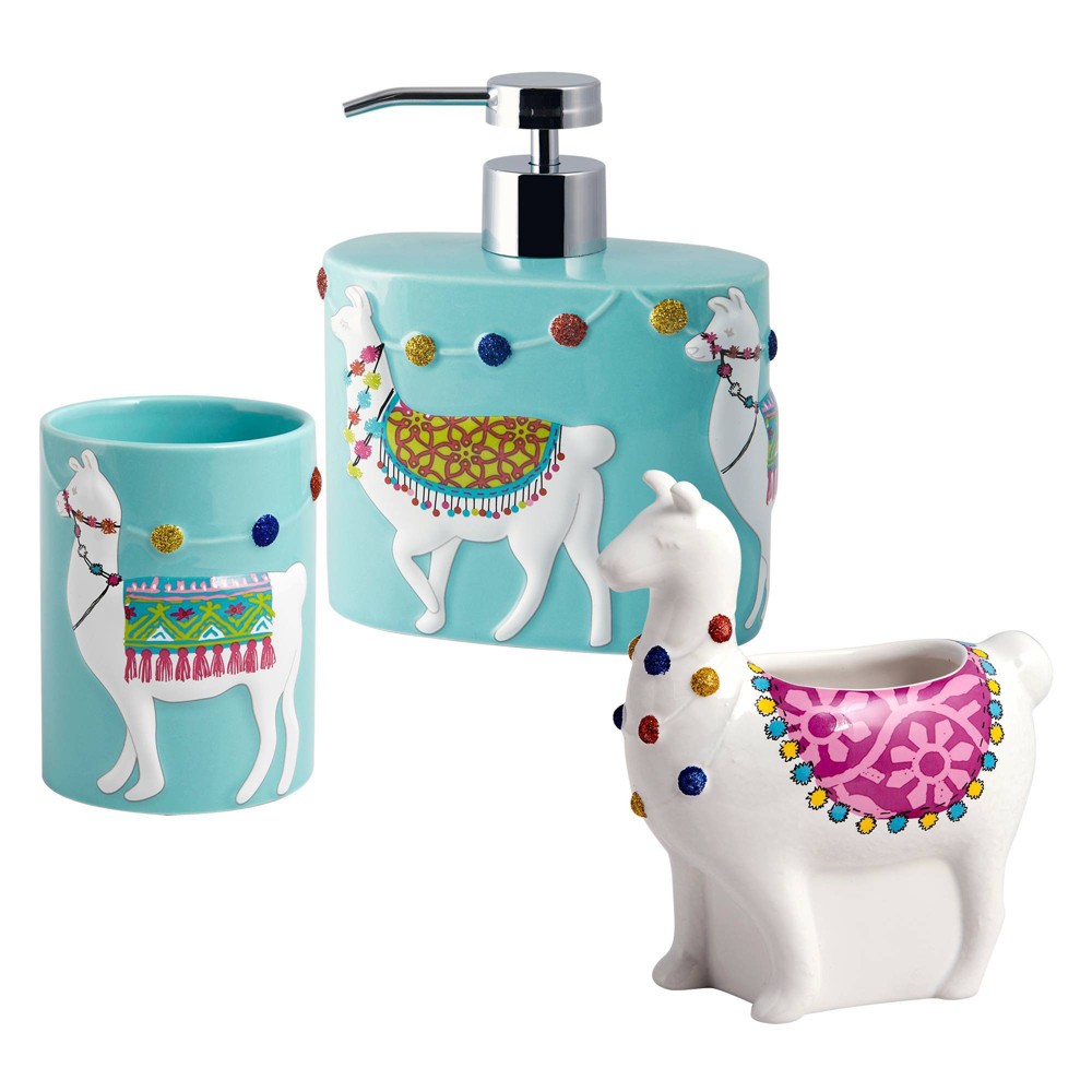 Photos - Other sanitary accessories 3pc Llamas Lotion Pump, Toothbrush Holder, Tumbler - Allure