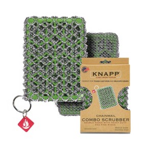Knapp Made Combo Chainmail Cast Iron Scrubber with Silicone Core - Heavy Duty Rings and Fine Chainmail Rings -Premium Cast Iron Cleaner Chainmail - 1 of 4