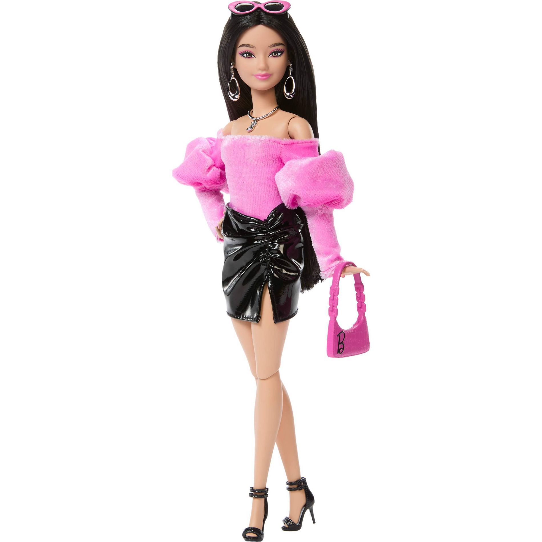 Barbie Deluxe Style Doll #13 in Pink Barbiecore Top with Glossy Mini Skirt and Black Hair