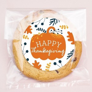 Big Dot of Happiness Happy Thanksgiving Stickers and Clear Cookie Bags, Cellophane Treat Bags 4.25x7 Inches, Gifts Candy or Baked Goods - 25 Count - 1 of 4