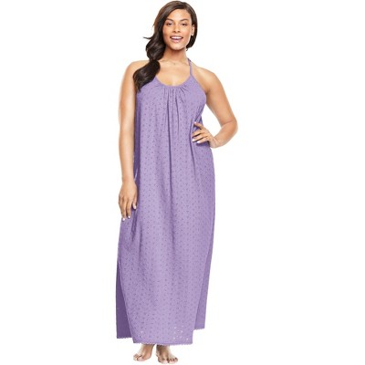 Dreams & Co. Women's Plus Size Breezy Eyelet Knit Long Nightgown, 26/28 -  Soft Iris : Target