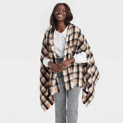 Women's Plaid Wrap Jacket - A New Day™ Brown One Size
