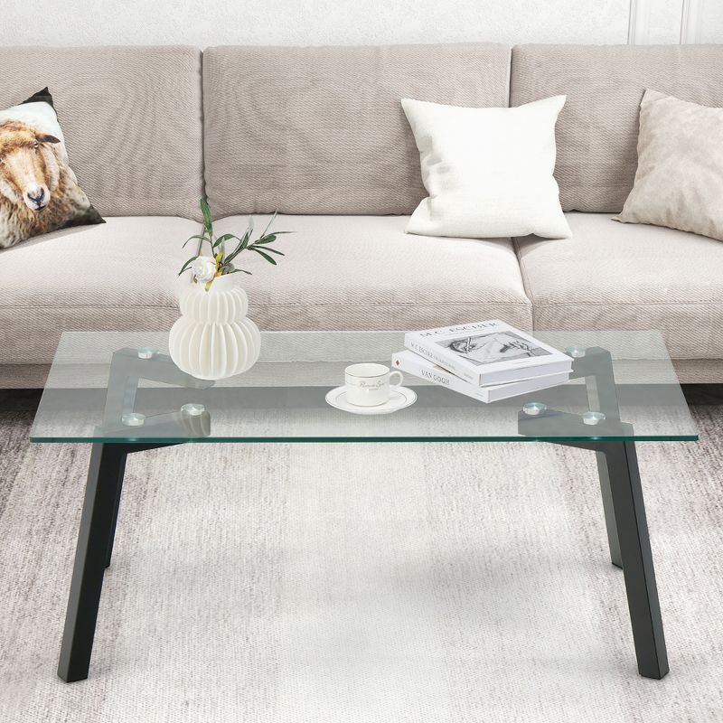 Costway Tempered Glass Coffee Table Modern Center Table with Metal Frame for Living Room, 4 of 11