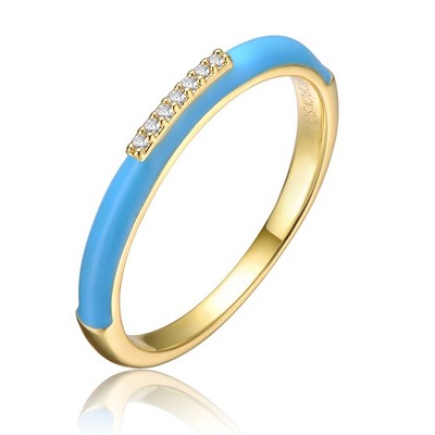 Guili Young Adults/Teens 14k Yellow Gold Plated with Cubic Zirconia Enamel Slim Stacking Band Ring
