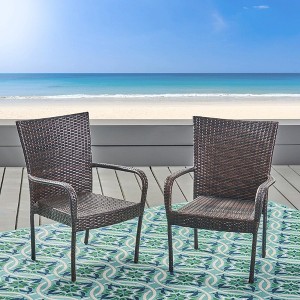 Gulches 2-Pack LITTLETON PE Wicker Stacking Chairs - Transitional Style, Curved Armrests, Fully Assembled, 22.5"Wx25.25"Dx35.25"H - 1 of 4