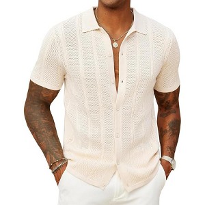 COOFANDY Mens Knit Button Down Shirts Casual Textured Polo Shirt Short  Sleeve Vintage Summer Beach Tops Cream L : Target