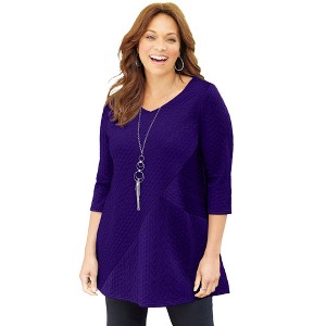 Catherines Women's Plus Size Spliced Cable Tunic - 1 of 4
