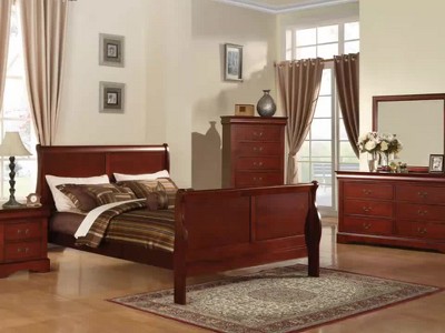 Elegant Queen-Sized Sleigh Bed with 6-Drawer Storage in Black Wood