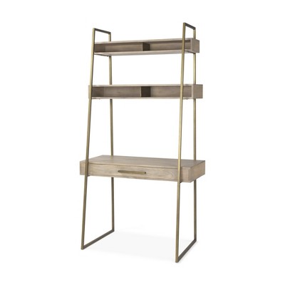 HomeRoots 42" Brown and Gold Solid Wood and Metal Sled Ladder Desk