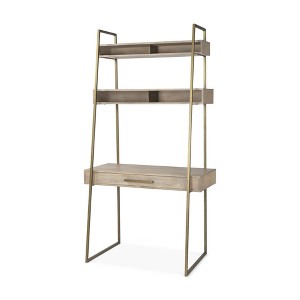 HomeRoots 42" Brown and Gold Solid Wood and Metal Sled Ladder Desk - 1 of 4