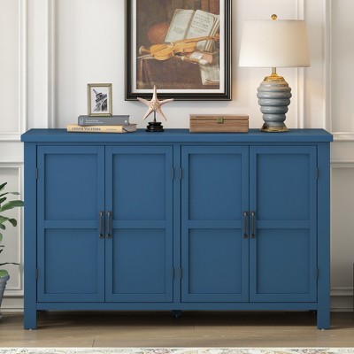 VYNXARIA 4-Door Storage Sideboard with Adjustable Shelves and Retro Atimon Handles ,Ample Storage,Pinewood Legs,Navy