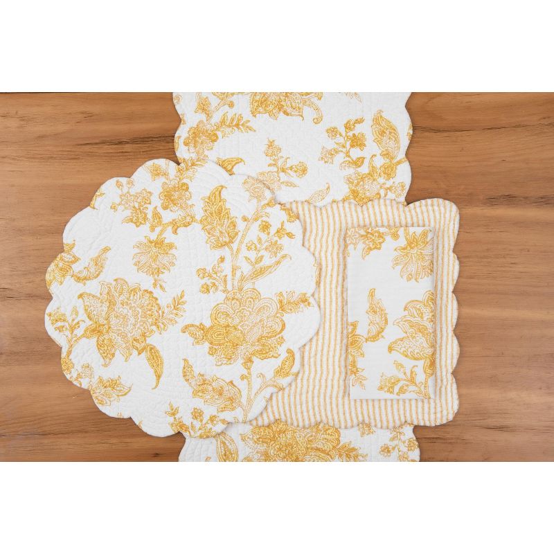 C&F Home 51" x 14" Miriam Ochre Quilted Reversible Yellow Damask Table Runner, 3 of 8