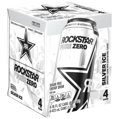 Rockstar Pure Zero Silver Ice Energy Drink - 4pk/16 fl oz Cans