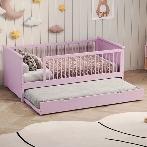 Twin Size Platform Bed with Guardrail and Trundle-ModernLuxe - 1 of 4