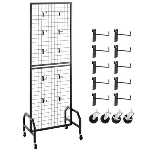 VEVOR Grid Wall Panel, 1.9 x 5.4 ft Wire Grid Panels Display Rack, Movable Art Display Shelf with Wheels and 10 Hooks, Black - 1 of 4