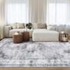 2 x 6 ft Polyester Grey Rectangular Laundry Bathroom Kitchen Floral Medallion Vintage Machine Washable Runner Rug - 3 of 4
