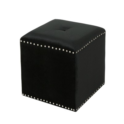 FONTOI Upholstered Ottoman, Square Foot Stool, Dressing Makeup Chair, End Table for Living Room Bedroom, Black, 16.5"*17"*16.5"