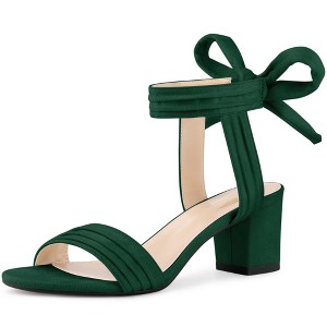 Perphy Women's Ankle Tie Pleated Lace Up Chunky Heels Sandals - 1 of 4