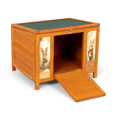 AZL1 Life Concept Pet Crates and Houses Small Wooden Rabbit Hutch with Lockable Door, Weatherproof Roof, Openable Top, Orange, 23.62"*16.3"*19.5"
