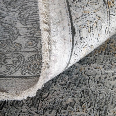 Ivory and Charcoal Rectangular Wool and Viscose Rug