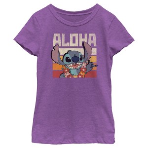 Girl's Lilo & Stitch Aloha Distressed Stitch T-Shirt - 1 of 4