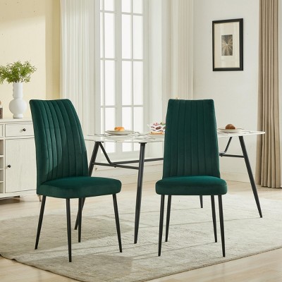 Modern Velvet Dining Chair Set of 2, Comfortable Dining Room Chairs with Metal Legs, Upholstered Chairs for Kitchen or Dining Room–The Pop Home