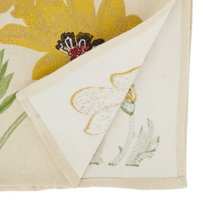 Yellow Floral Embroidered Cotton Linen Table Runner