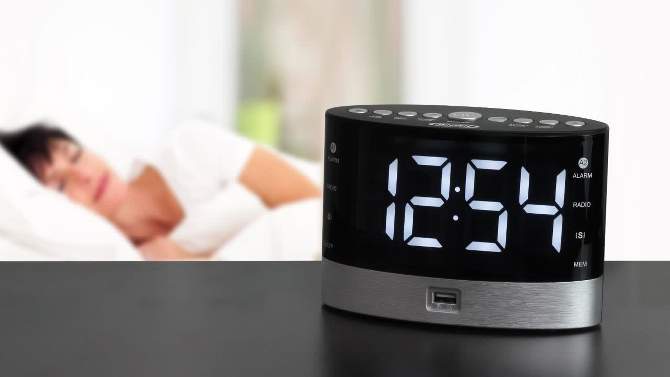 JENSEN JCR-255 AM/FM Digital Dual Alarm Clock Radio with Under Pillow Vibrator, 2 of 7, play video