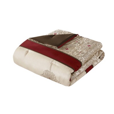 California King Red Jacquard 7-Piece Comforter Set