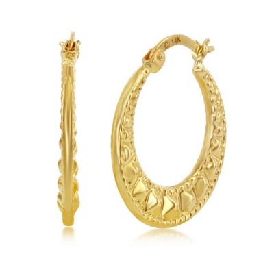 Classic Gold 14K Yellow Gold, Textured 21mm Hoop Earrings - Gold