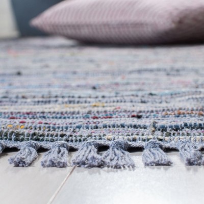 Handwoven Striped Cotton Runner Rug in Gray - 2'3" X 7'
