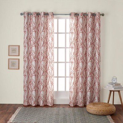 EXCLUSIVE HOME Branches Linen Blend Grommet Top Curtain Panel Pair