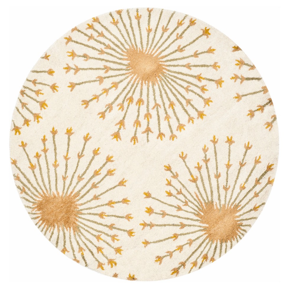 Beige/Gold Floral Tufted Round Area Rug 5' - Safavieh