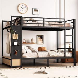 Racxily Metal Bunk Bed for Teens with Storage Shelves, Drawers and Pegboard, Black - 1 of 4