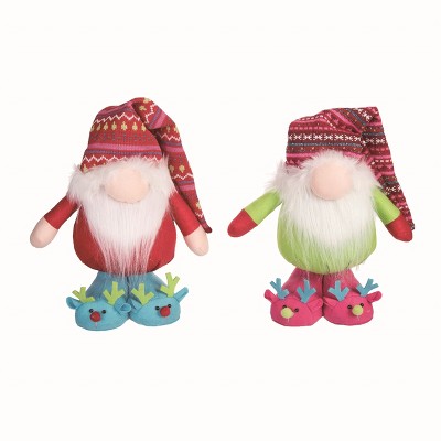 Transpac Plush Bright Standing Gnome Set of 2 Decorative Figurines Multicolored Polyester Christmas Tabletop Decor
