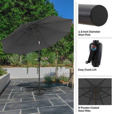 10-Foot Gray Steel Outdoor Patio Umbrella with Auto Tilt