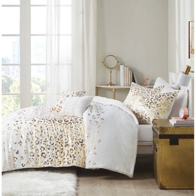 Ivory and Gold Metallic Animal Print Twin Duvet Cover Set