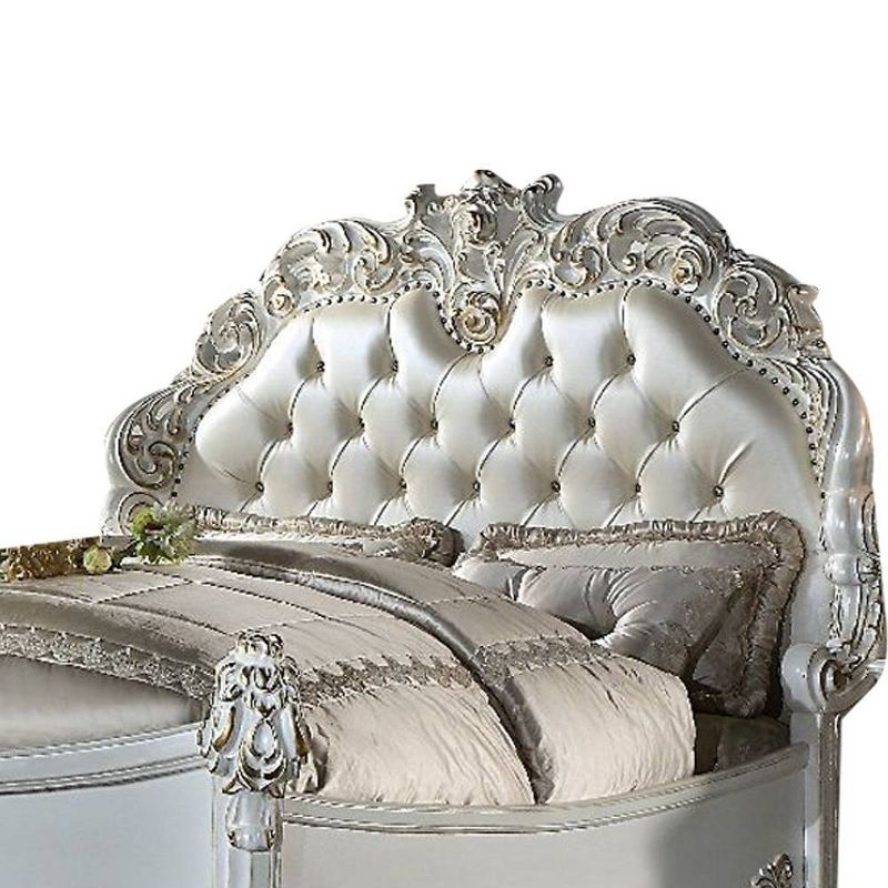 100&#34; California King Bed Vendome Bed Synthetic Leather and Antique Pearl Finish - Acme Furniture, 4 of 7