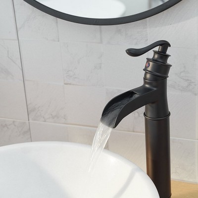 Matte Black Waterfall Single-Handle Vessel Bathroom Faucet with Drain Assembly