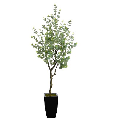 Nearly Natural 64-in Eucalyptus Artificial Tree in Black Metal Planter