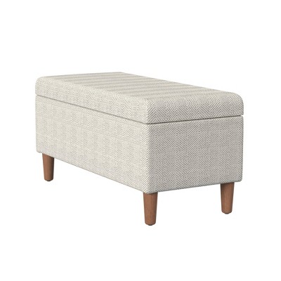 Cream Chevron Upholstered Storage Bench with Wood Legs