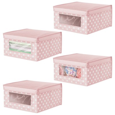 Chic Pink/White Polka Dot Collapsible Fabric Cube for Kids - 4 Pack