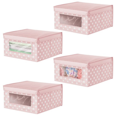 Mdesign Medium Fabric Nursery Box With Lid/window, 4 Pack, Pink/white ...
