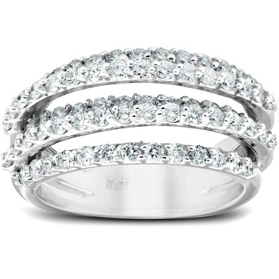 Pompeii3 1 1/4 Ct Diamond Ring Womens Fashion Cocktail Multi Row Wide Band 14k White Gold