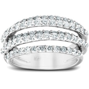 Pompeii3 1 1/4 Ct Diamond Ring Womens Fashion Cocktail Multi Row Wide Band 14k White Gold - 1 of 4