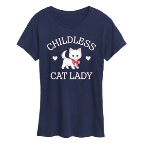 Women's - Instant Message - Childless Cat Lady Coquette Kitten Short Sleeve Graphic T-Shirt - 1 of 4