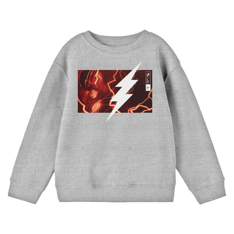 The Flash Movie Flash Monochrome Red With Bolt Youth Athletic Heather Gray Long Sleeve Shirt, 1 of 3