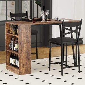 Bar Table and Chairs Set of 2, High Top Kitchen Bar Table, Wood Bar Height Dining Room Set, 3 Tier Storage Shelves, 2 Stool, for Small Spaces - 1 of 4
