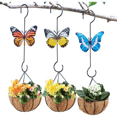 Collections Etc Colorful Butterfly Metal Plant Hangers - Set of 3 Black