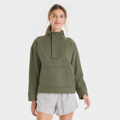 Women&#39;s Quarter Zip Sweatshirt - A New Day&#8482; Olive Green M